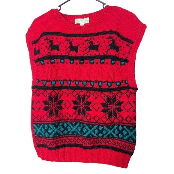Vintage Santa Maria Trading 100% Wool Hand Knit Christmas Sweater Vest L - Picture 2 of 6